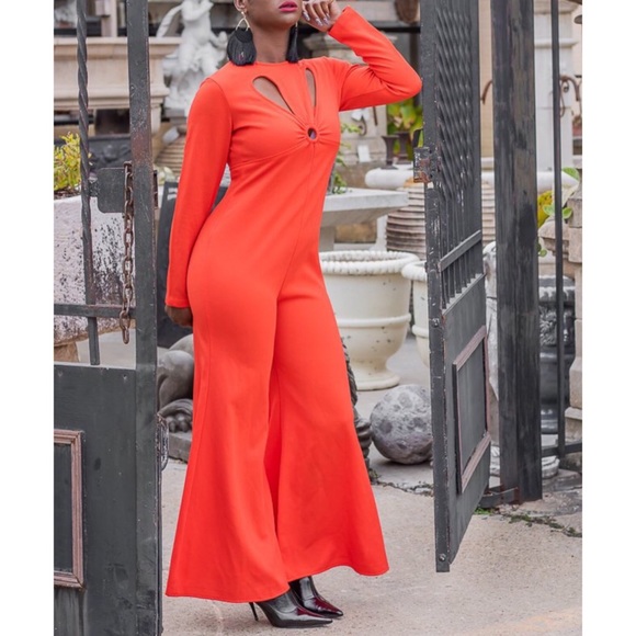 Vintage Pants - Vintage 1960's Orange Jumpsuit (Wide Leg)